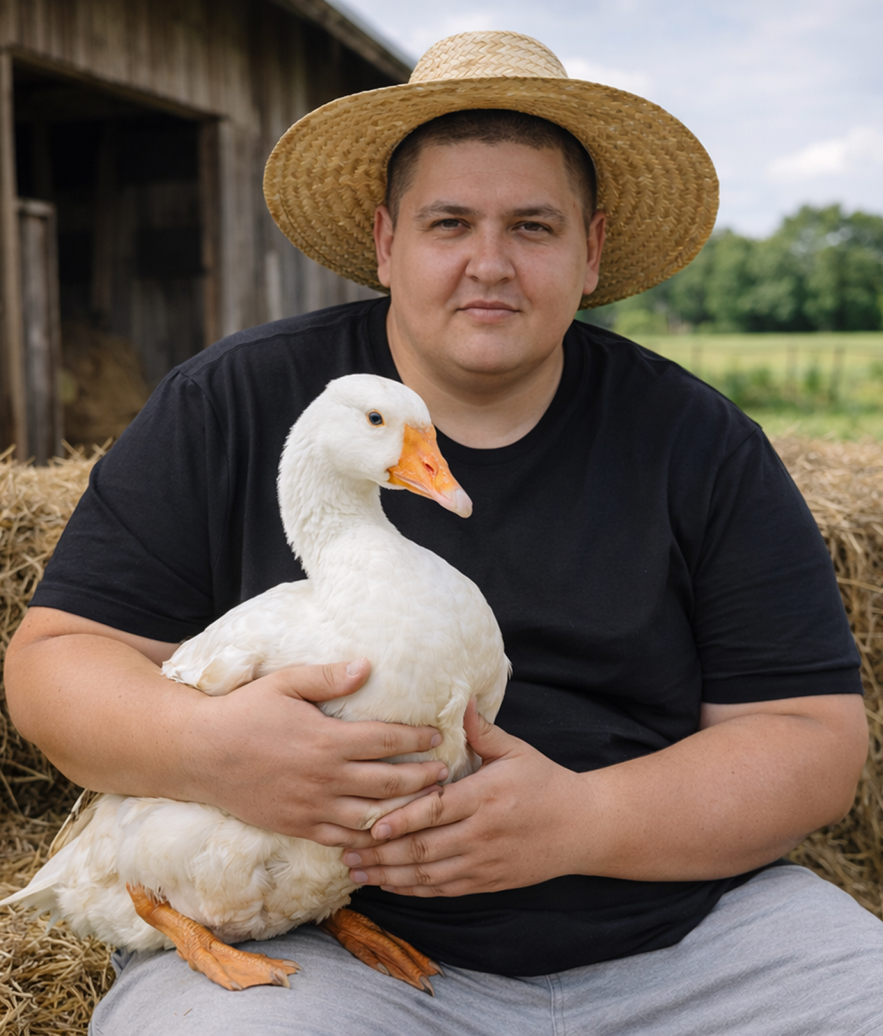 Фермер с гусём